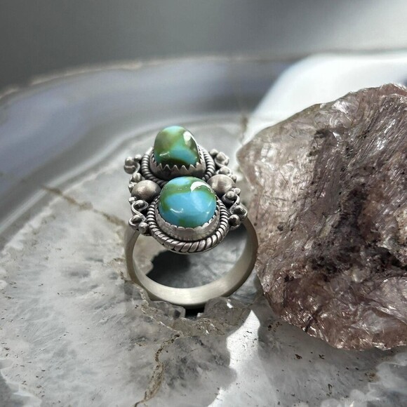 Sterling Southwestern Style 2 Sonora Gold Turquoise Adjustable Ring For Women #6 - Picture 4 of 10